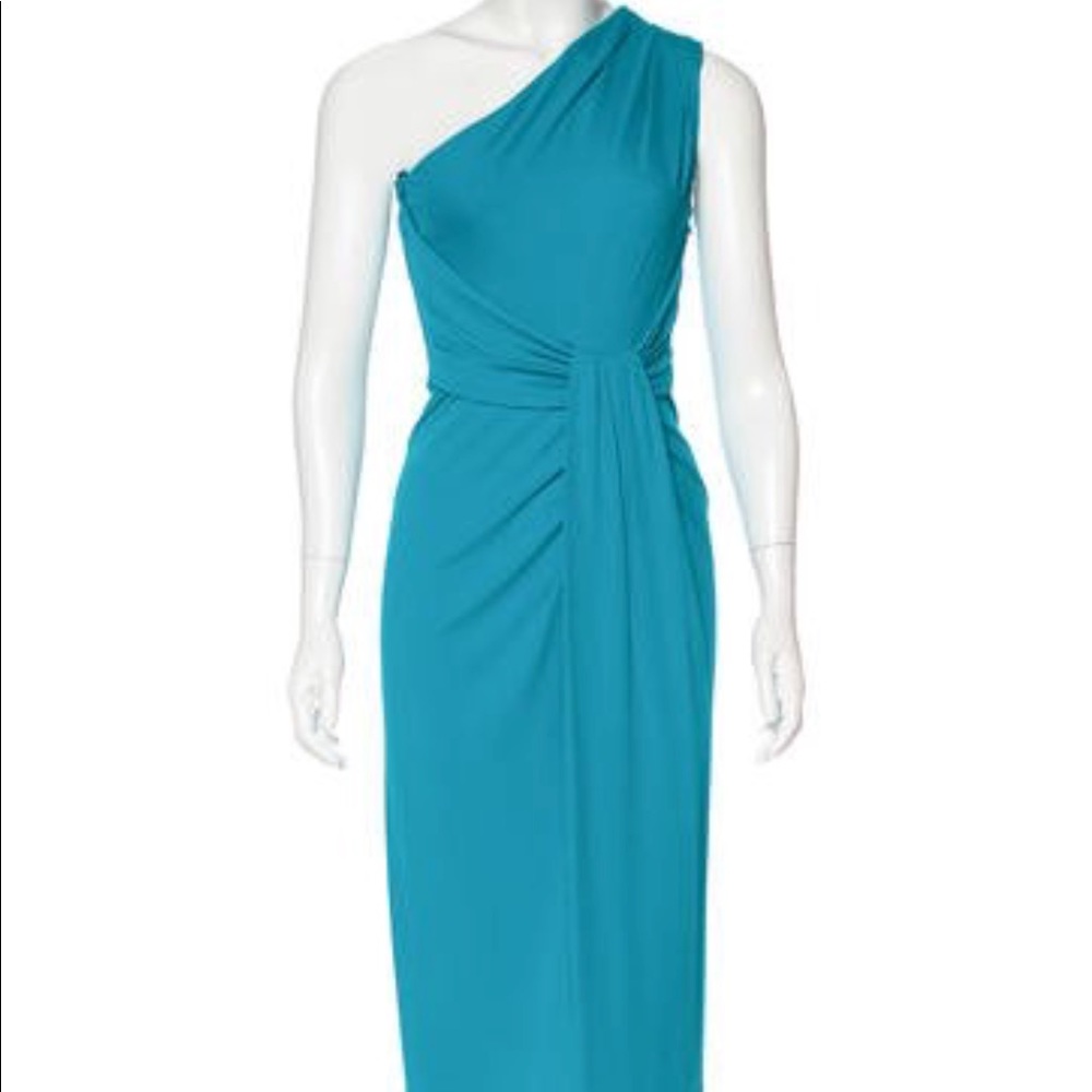 Michael Kors Turquoise Draped One Shoulder Dress